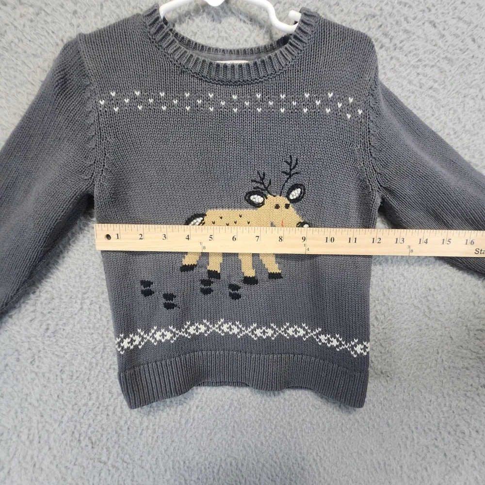 OshKosh B'gosh Sweater Toddler 3 Reindeer Christmas Gray Long Sleeve 100% Cotton